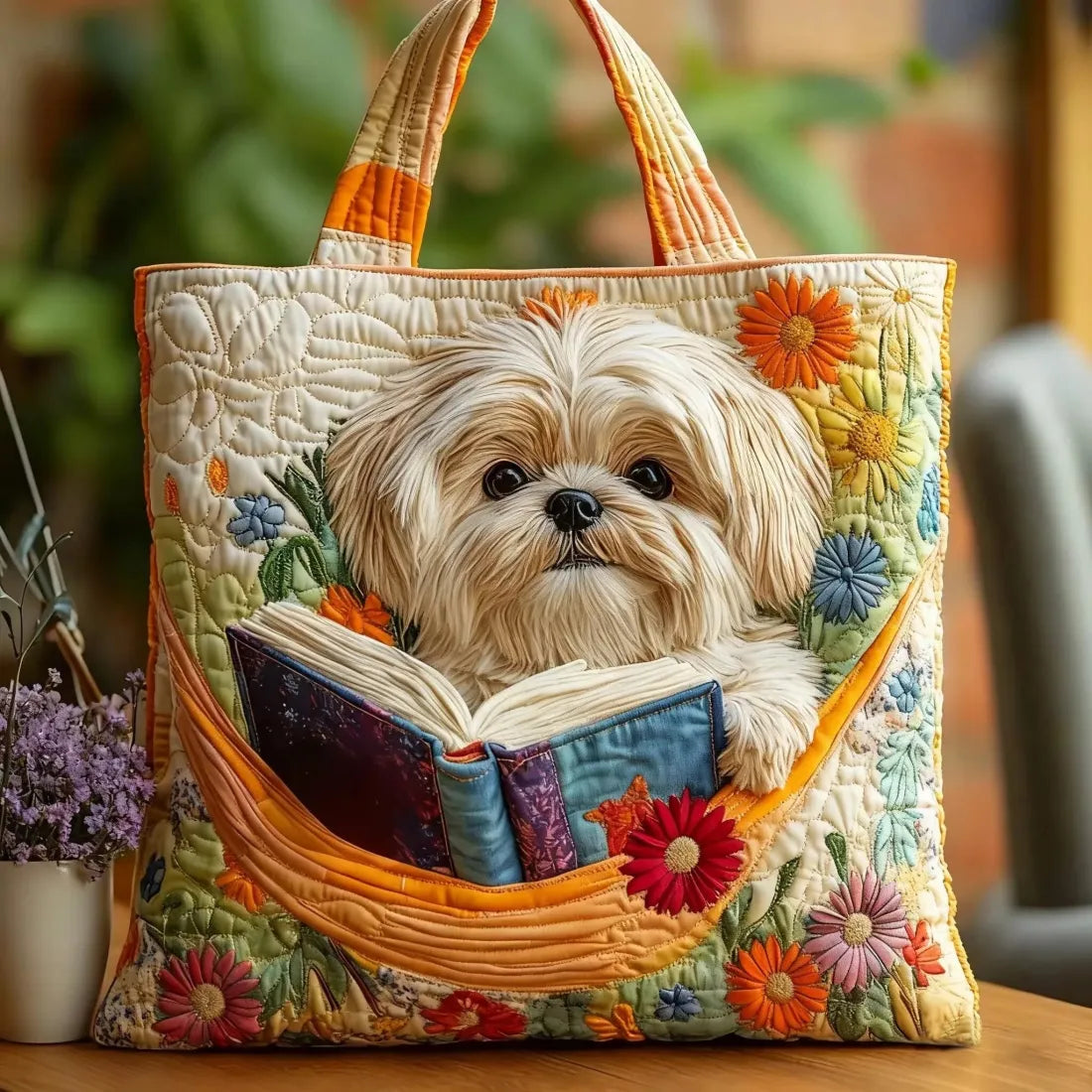 HANDMADE BAG - SHIH TZU AND BOOKS