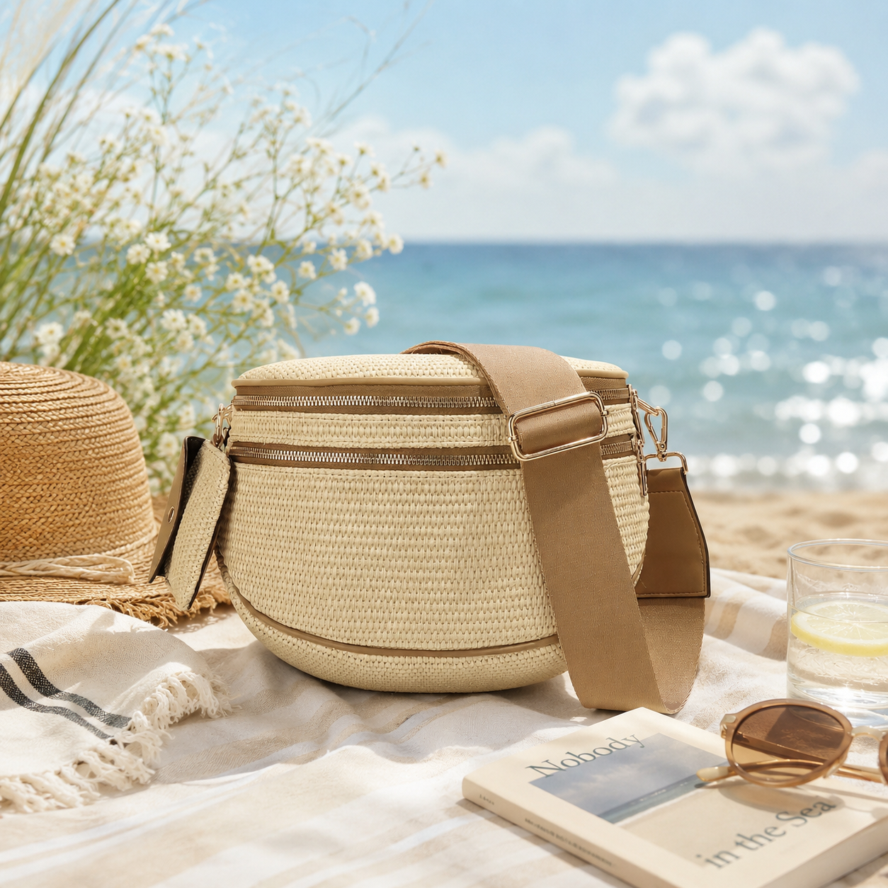 Olivia & Claire Woven Straw Crossbody Bum Bag