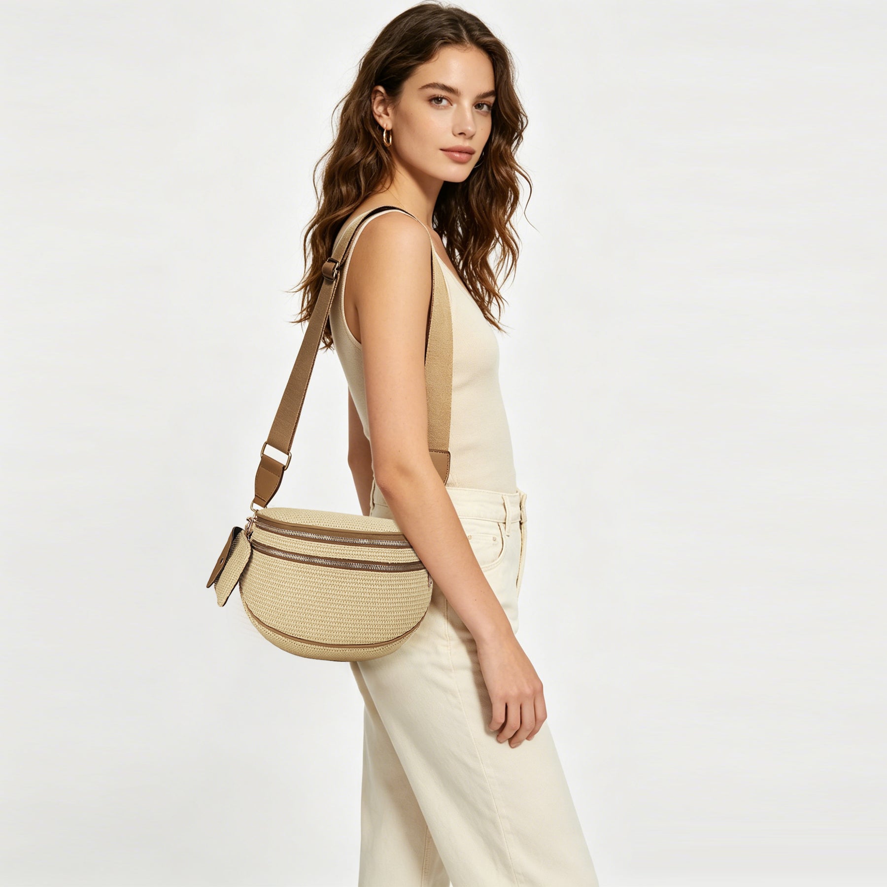 Olivia & Claire Woven Straw Crossbody Bum Bag