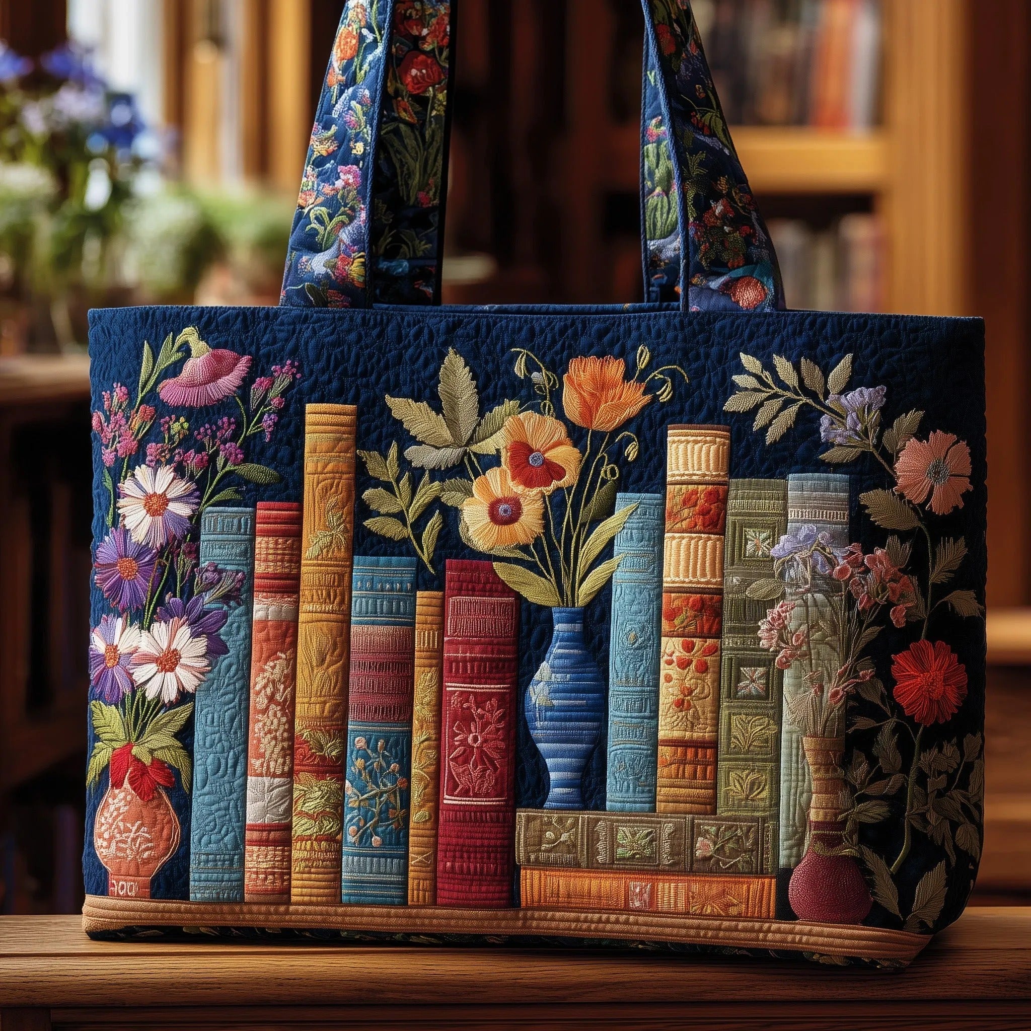 HANDMADE BAG - LIBRARY WITH FLOWERS